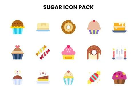 Sugar Flat Bundle Icons Pack Stock Illustration