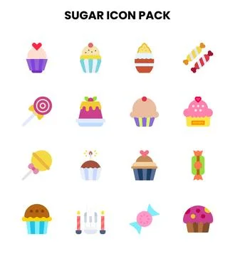 Sugar Flat Vector Icons Pack Stock Illustration