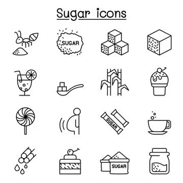 Sugar icon set in thin line style 스톡 일러스트