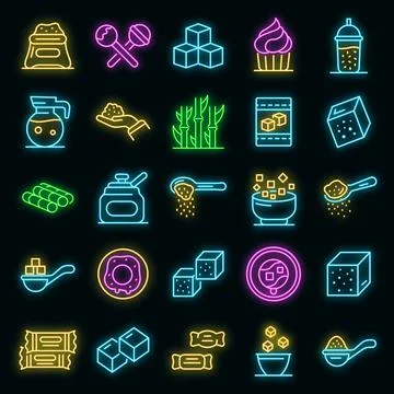 Sugar icons set vector neon Stock Illustration