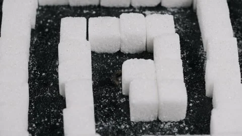 Sugar Labyrinth Many Sugar Cubes in Maze Shape Rotates on Black Background Stock Footage 263771667