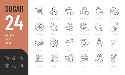 Sugar line Editable Icons set. Stock Illustration