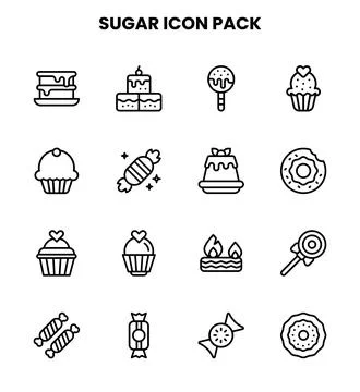 Sugar Line Set Icons Pack Stock Illustration