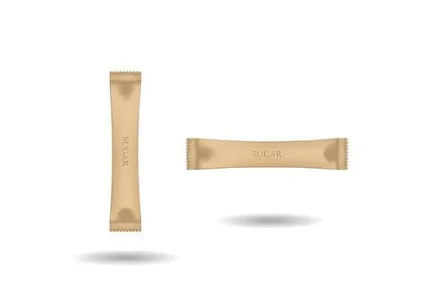 Sugar packets with beige packaging on white background Stock Illustration