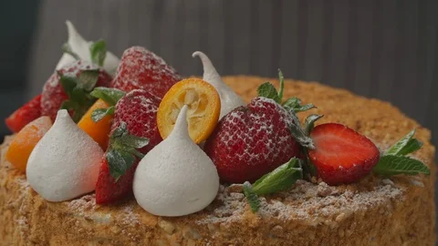 Sugar Powder On A Fruit Cake Top Stock Footage 106984377