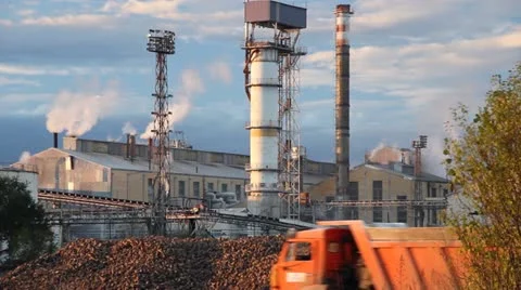Sugar refinery - Industrial buildings exterior Stock Footage
