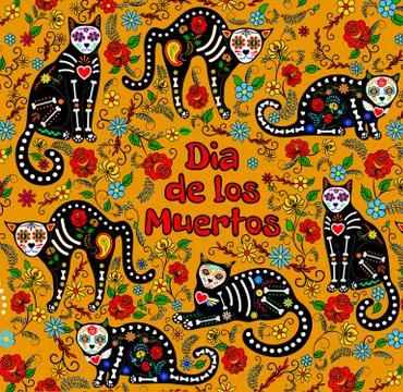 Sugar skull cats Stock Illustration