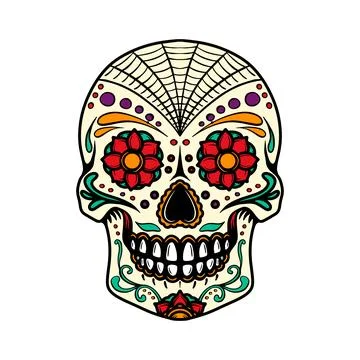 Sugar Skull isolated on white background. Design element for poster, card, .. Stock Illustration