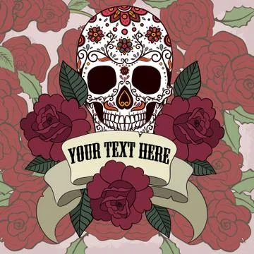 Sugar skull with ribbon Stock Illustration