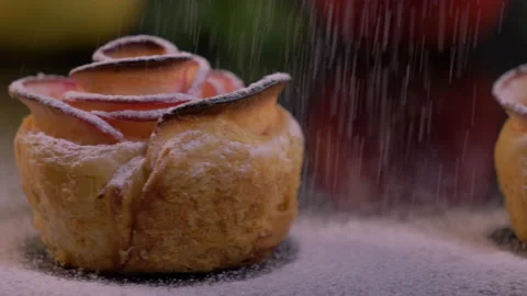 Sugar Sprinkles falling on Fresh Apple Rose Pie Stock-Footage 130778310
