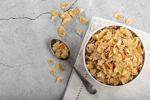 Sugared corn flakes in the bowl. Stock Photos