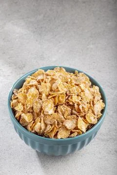 Sugared corn flakes in the bowl. Stock Photos