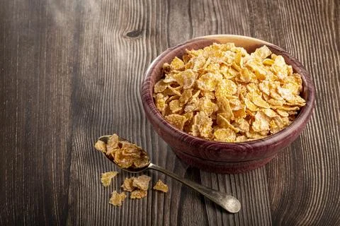 Sugared corn flakes in the bowl. Stock Photos