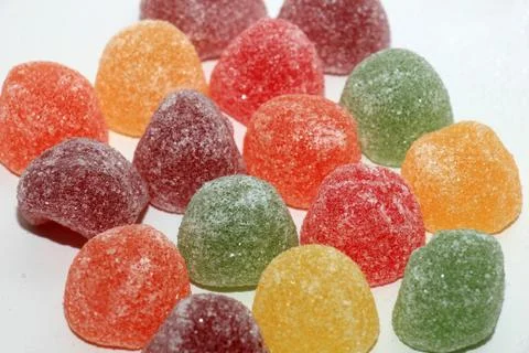 Sugared fruit candy in different shapes, colors and sizes Stock Photos
