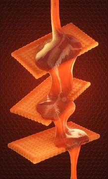 Sugared honey flows down on cracker cookies, 3d render Stock Illustration