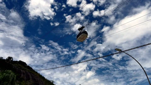 Sugarloaf Cable Car Ascending to Morro da Urca Station in Rio de Janeiro, Brazil Stock Footage 328141391