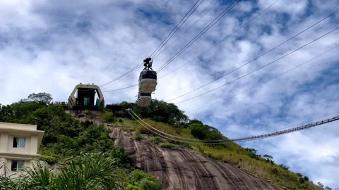 Sugarloaf Cable Car Ascending Toward Morro da Urca Station in Rio de Janeiro Stock Footage 328141540