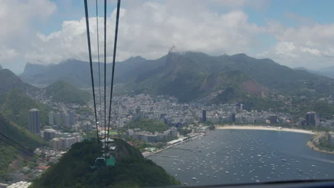 Sugarloaf Mountain, Cable Car, Botafogo Bay, City Panorama 스톡 동영상 345020074