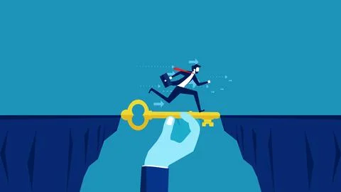Suggest how to solve the problem. Business manager uses keys to bridge the ga Stockillustratie