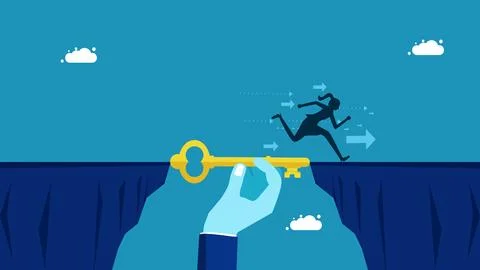 Suggest how to solve the problem. Business manager uses keys to bridge the ga イラスト素材