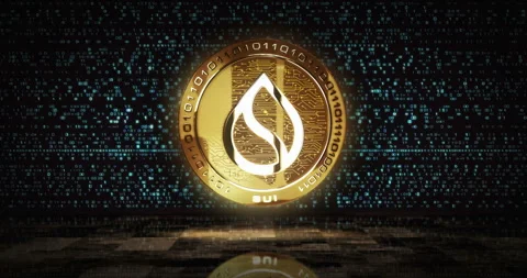 SUI golden coin loop on digital screen Video stock 286419172