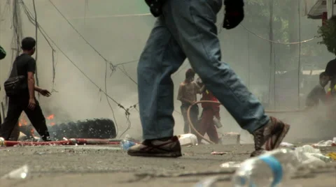 Suicide Car Bomb Terror Attack Burning Building Street on Fire Blast Explosion Stock Footage 65521233