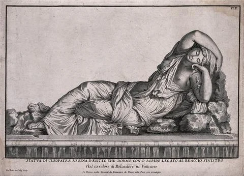 The suicide of Cleopatra: the asp is wriggling up the left arm of the sleep.. Stock Illustration