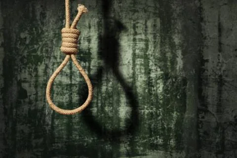 Suicide concept. noose with shadow on dark wall background 스톡 일러스트