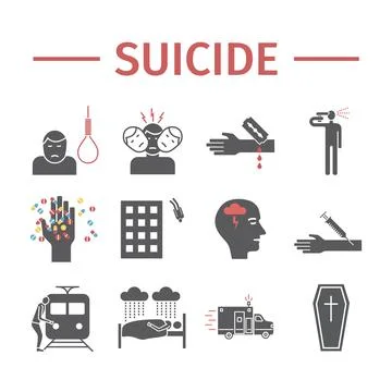 Suicide flat icons infographic. Vector illustration Stock Illustration