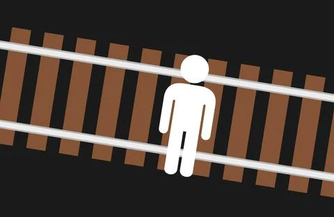 Suicide - man is commiting suicide by train. male is lying on the railway and Ilustração Stock