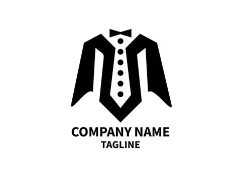 Suit logo vector design with bow tie black color emblem, professional logo Stock Illustration