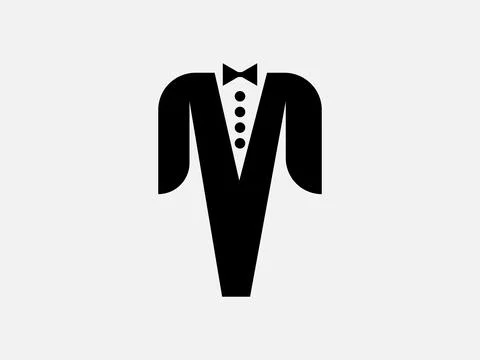 Suit logo vector, a full suit design with bow tie 스톡 일러스트