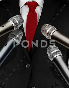 Suit with red tie and microphones Stock Illustration