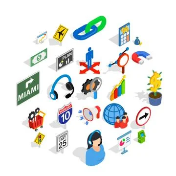 Suitable icons set, isometric style 스톡 일러스트