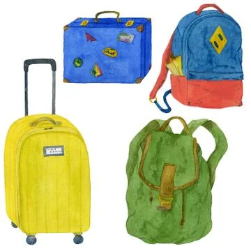 Suitcase and backpack set. Stock Illustration