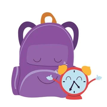 Suitcase and clock with happy faces Stock Illustration