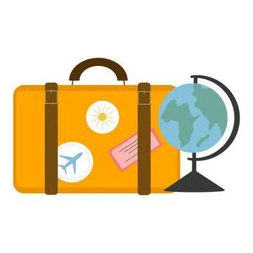 Suitcase and globe on a light background for the design of a travel company Illustrazione stock