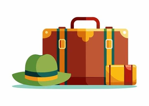 Suitcase and hat icon over white background. colorful design. Stock Illustration