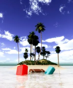 Suitcase and island Stock Illustration