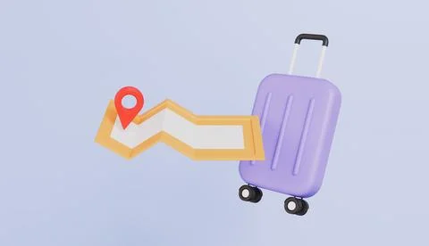 Suitcase and location point marker of map, Travel suitcase and map Stock Illustration