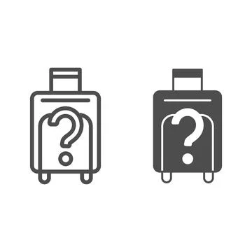 Suitcase and question mark line and solid icon, security check concept, baggage 스톡 일러스트