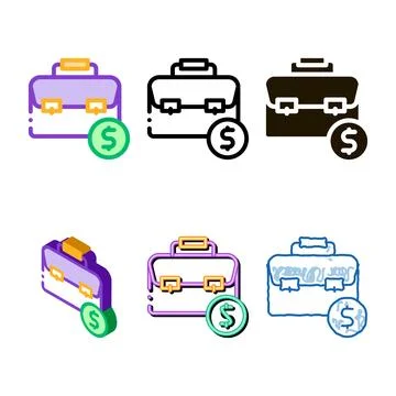 Suitcase bag case series and dollar coin vector icon Stock Illustration