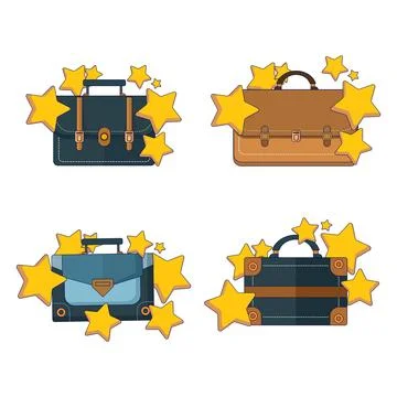 Suitcase bag star cartoon vector icon illustration set in flat style Illustration