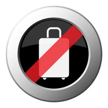 Suitcase - ban round metal button, white icon Stock Illustration
