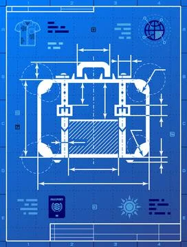 Suitcase as blueprint drawing Stock Illustration