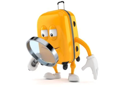 Suitcase character looking through magnifying glass Stock Illustration
