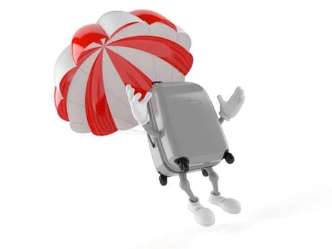 Suitcase character with parachute 스톡 일러스트