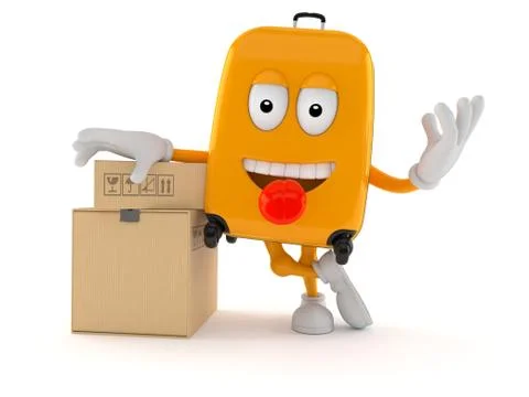 Suitcase character with stack of boxes 스톡 일러스트