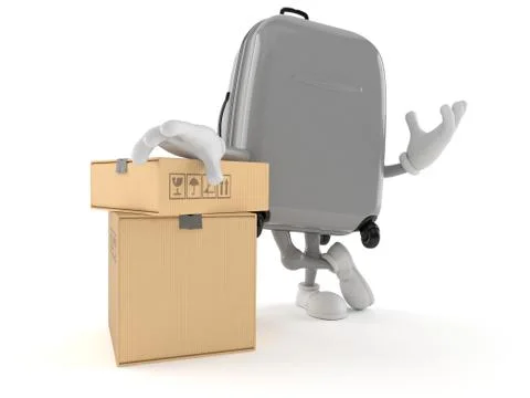 Suitcase character with stack of boxes Illustrazione stock