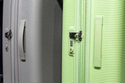 Suitcase combination lock. Three digit security mechanism on travel suitcase  Stock Photos